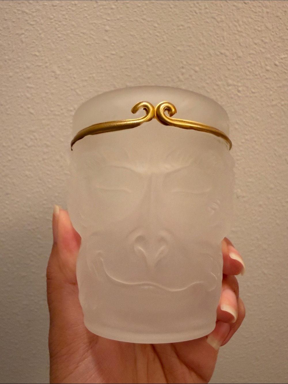 Frosted Wu Kong Face Tumbler with Gold Accent